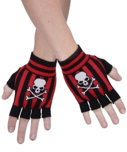 Gotické rukavice červeno-černé s lebkou