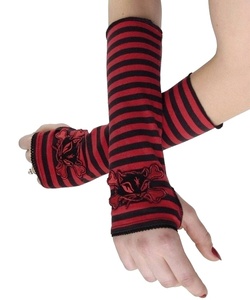 Emo rukavice červeno-černé s kočičí hlavou