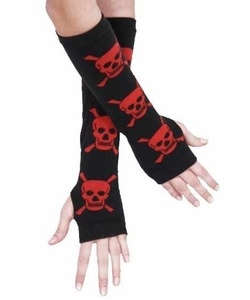 Gotické rukavice s červenými lebkami