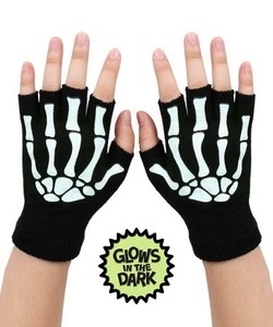 Gotické bezprsté rukavice Skeleton svítící ve tmě