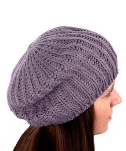 Čepice dámská baret pletený fialový