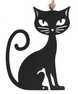 Dekorace černá kovová kočka k zavěšení