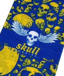 Šátek multifunkční modro-žlutý s lebkami