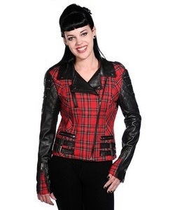 Punková bunda dámská křivák z červeného tartanu