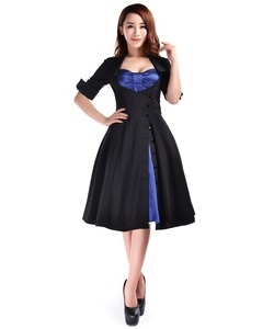 Rockabilly šaty dámské Side Button Navy