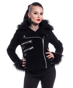 Punková bunda dámská křivák s kožíškem