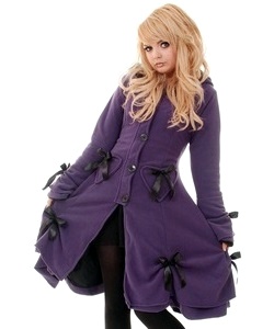 Gotický kabát dámský fialový s mašlemi