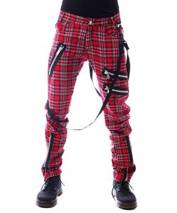 Punkové kalhoty pánské červený tartan