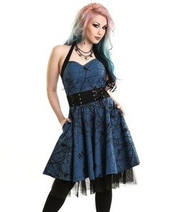 Gotické šaty dámské Dark Crow modré
