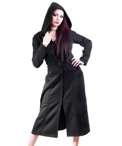 Gotický kabát dámský dlouhý s kapucí a šněrováním