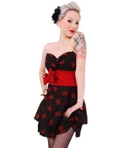 Rockabilly šaty dámské s červenou mašlí