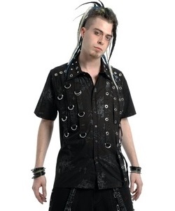Gotická košile pánská s potiskem a kroužky