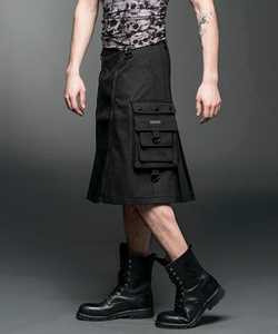 Kilt pánský černý s kapsami a zipy