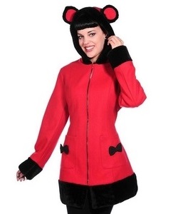 Gotický kabát dámský červený Panda Ears